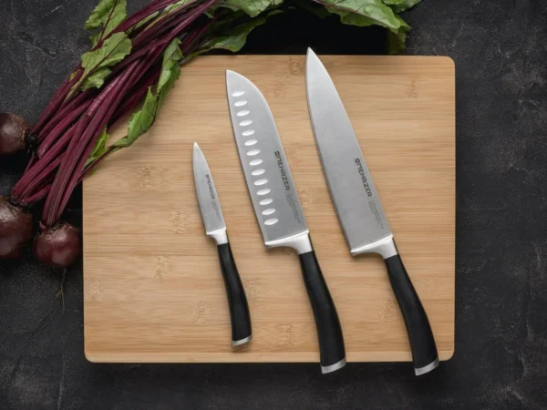 MEHRZER Premium knives, made of German stainless steel with improved hardness, guarantee safety and a wonderful cutting experience - from tough meat to delicate vegetables. These knives will be loved by your whole family.  ✔ TIME SAVING – Long-lasting sharpness saves time and improves the culinary experience. ✔ EASY CARE – Easy cleaning with mild detergent and cold water. ✔ SUPERIOR PERFORMANCE – The ergonomic handle ensures safety and control, while the sharpness ensures ease of use. ✔ DURABLE – High quality German stainless steel X50CrMoV15 makes MEHRZER knives very durable against scratches and corrosion. ✔ PURPOSE – Intended for cutting thin pieces of meat, fruit, vegetables, steaks, etc., its shape and sharpness serve a specific purpose. - Image 3